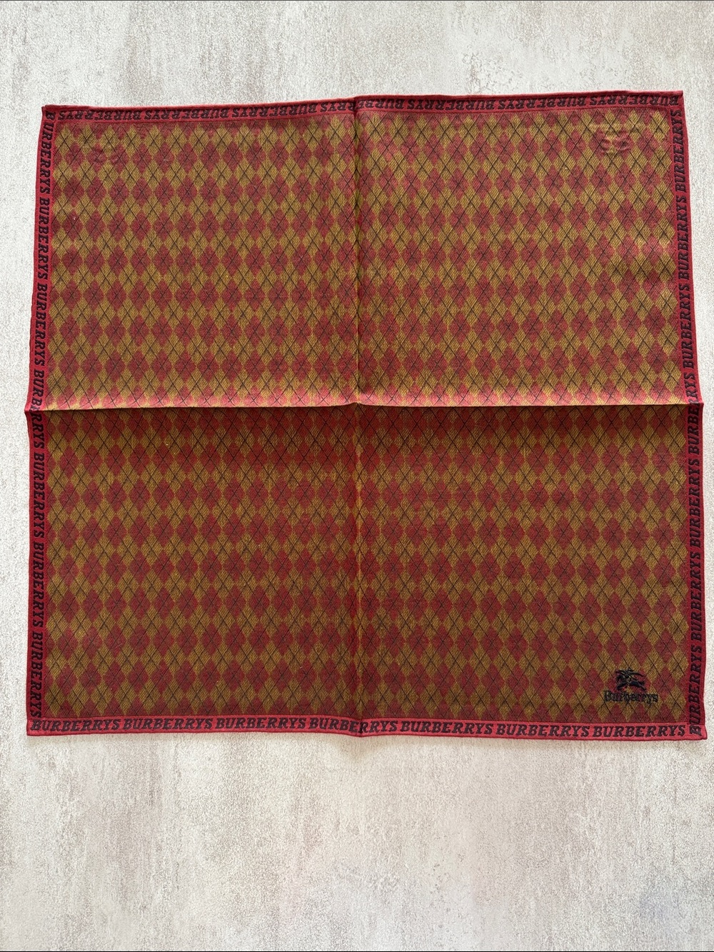 Burberry Red and Olive Green Argyle Pocket Square